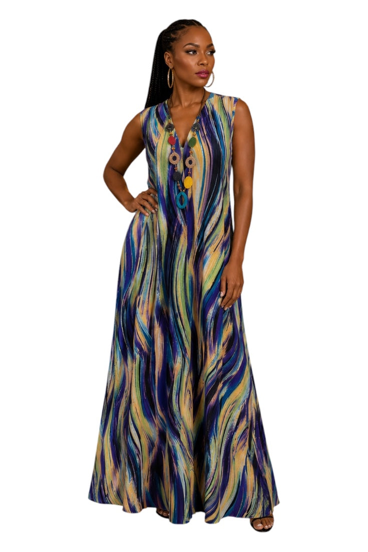 Robe Longue Fluide Multicolore – CHERIMODE