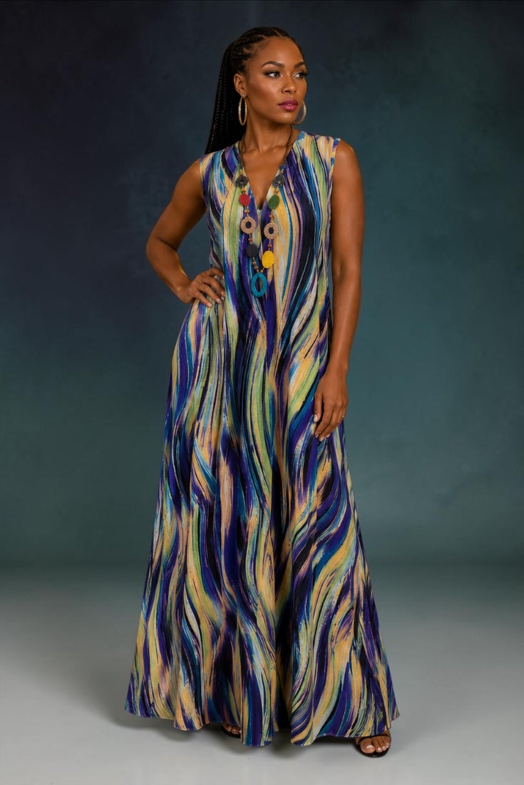 Robe Longue Fluide Multicolore – CHERIMODE