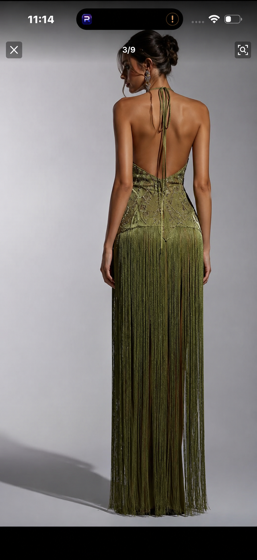 Robe Longue Glamour Franges Paillettes Vert Olive – CHERIMODE