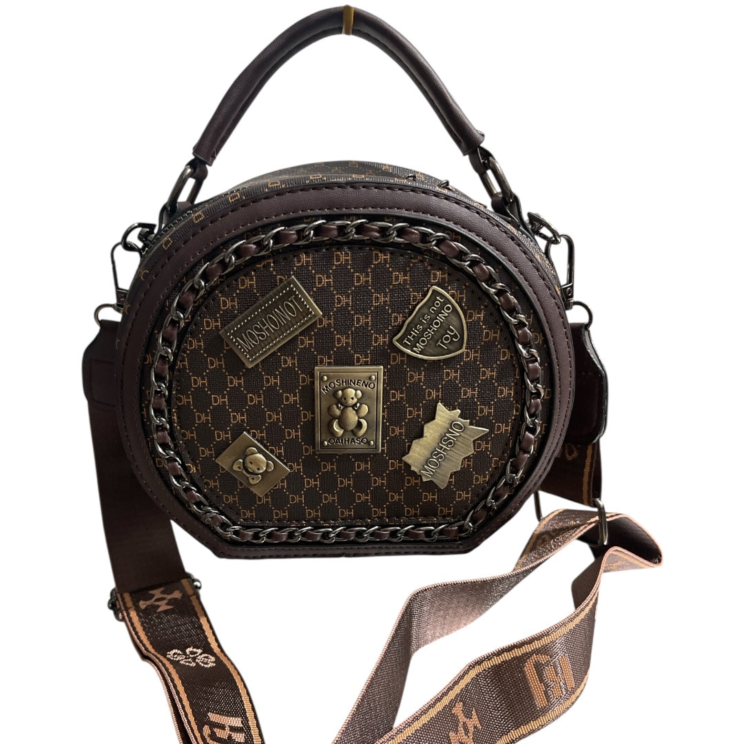 Sac à main Rond Imprimé “DH” avec Médaillons Vintage – Style Moshinéo