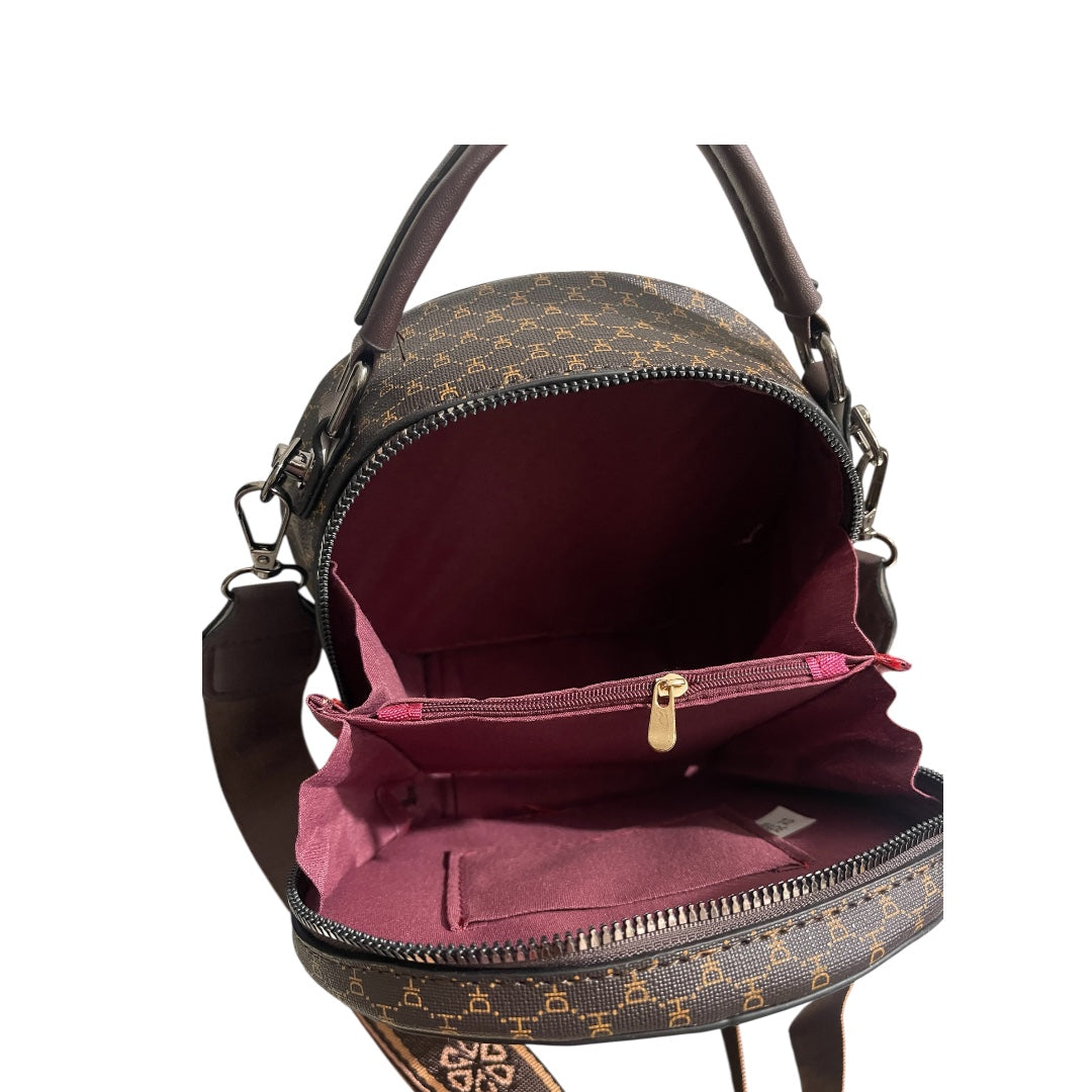 Sac à main Rond Imprimé “DH” avec Médaillons Vintage – Style Moshinéo