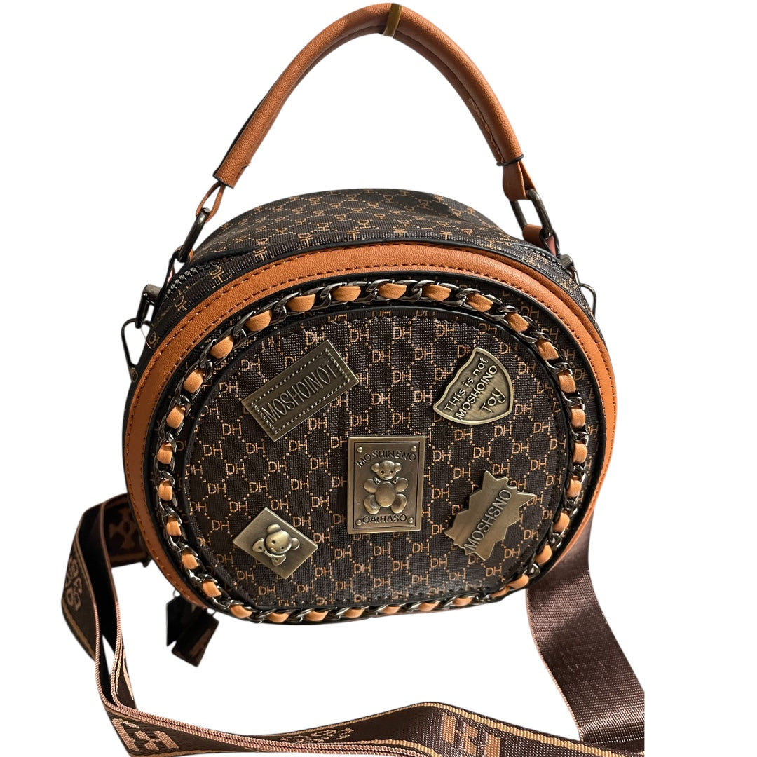 Sac Rond Imprimé “DH” avec Médaillons Vintage – Style Moshin