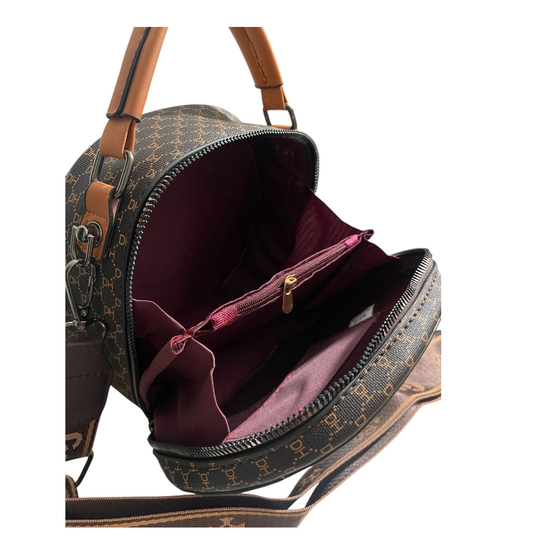 Sac Rond Imprimé “DH” avec Médaillons Vintage – Style Moshin