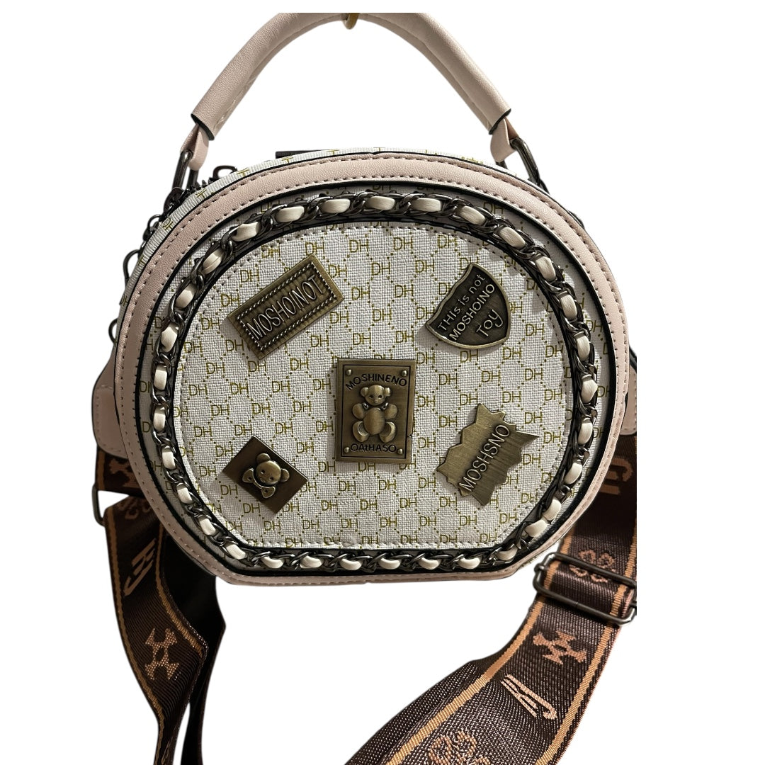 Sac Rond Imprimé “DH” avec Médaillons Vintage – Style Moshin