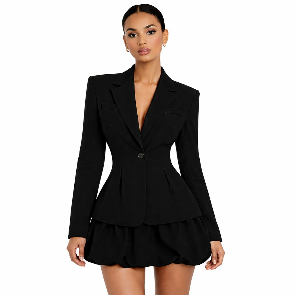 Ensemble Tailleur Jupe Ballon – Élégance Sculpturale