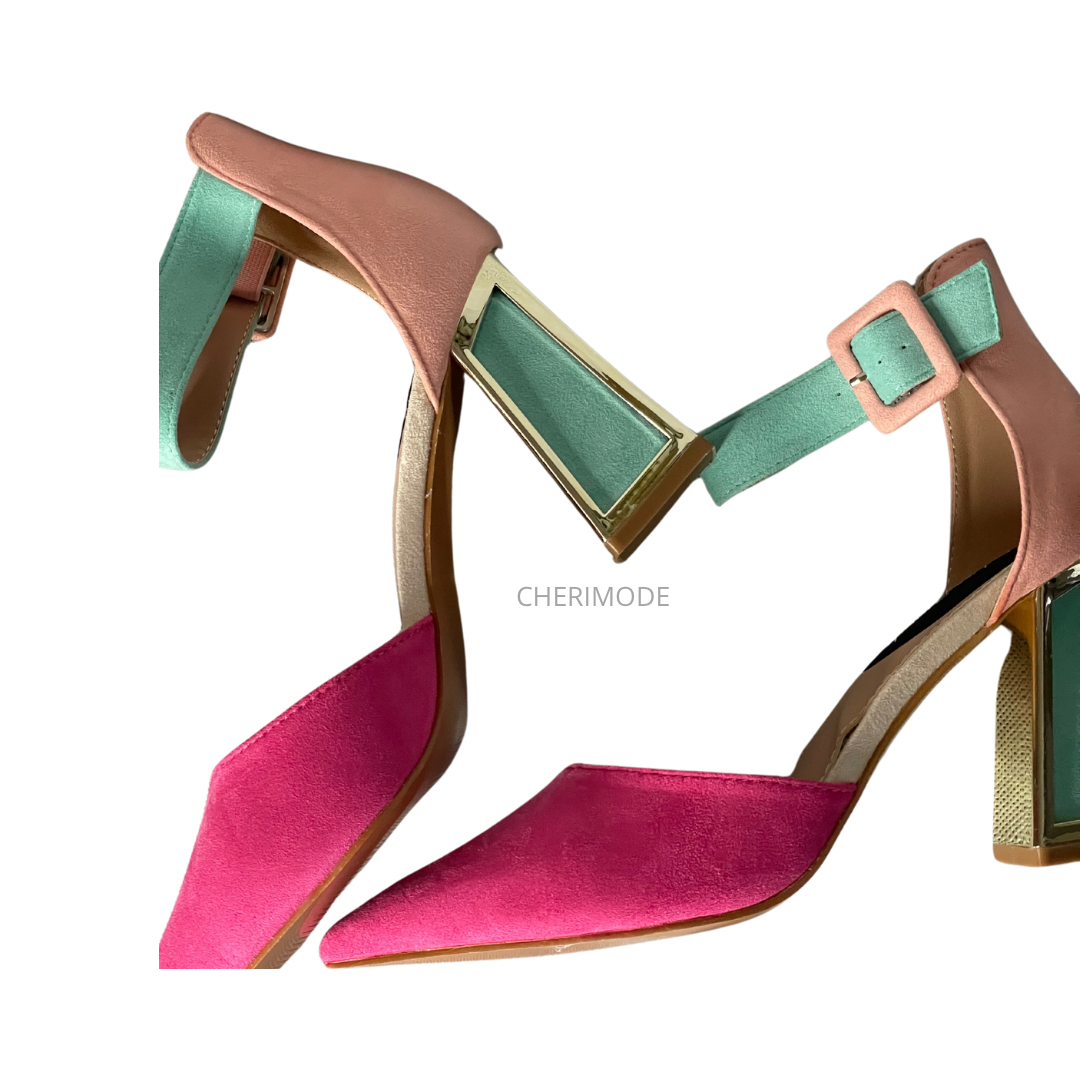 Pumps mit klobigem Absatz in Foushia-Farbe