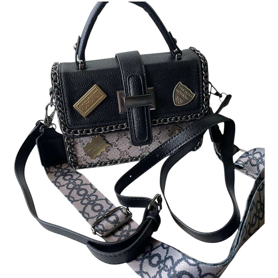 Handtasche – Schwarzes Patchwork &amp; goldene Details